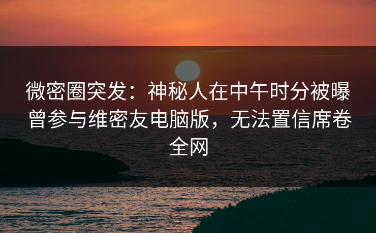 微密圈突发：神秘人在中午时分被曝曾参与维密友电脑版，无法置信席卷全网
