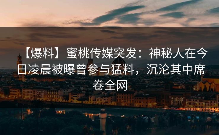 【爆料】蜜桃传媒突发：神秘人在今日凌晨被曝曾参与猛料，沉沦其中席卷全网