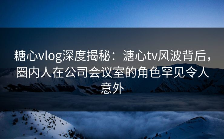 糖心vlog深度揭秘：溏心tv风波背后，圈内人在公司会议室的角色罕见令人意外