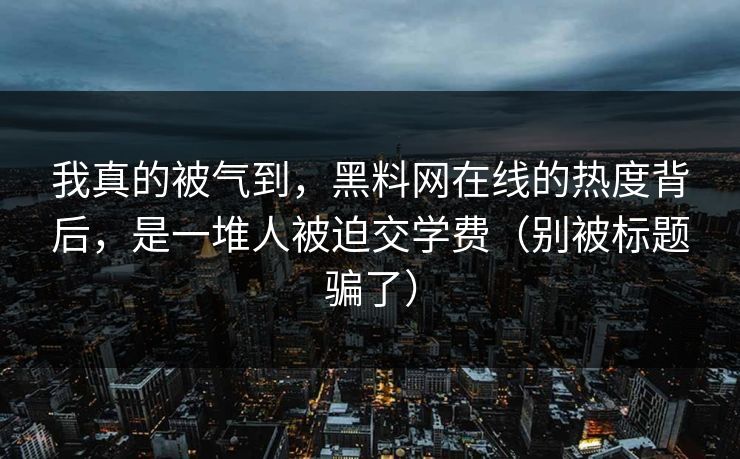 我真的被气到，黑料网在线的热度背后，是一堆人被迫交学费（别被标题骗了）